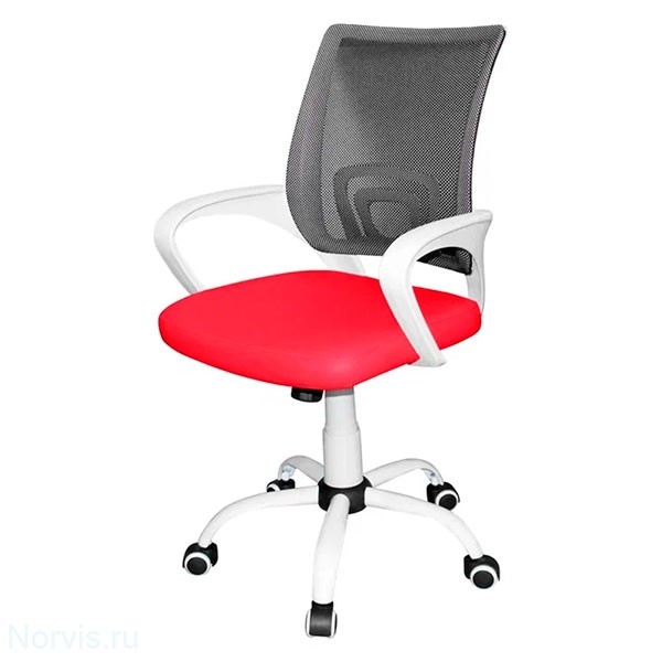 Кресло для персонала КР08 (сиденье экокожа, спинка сетка) цвет красный