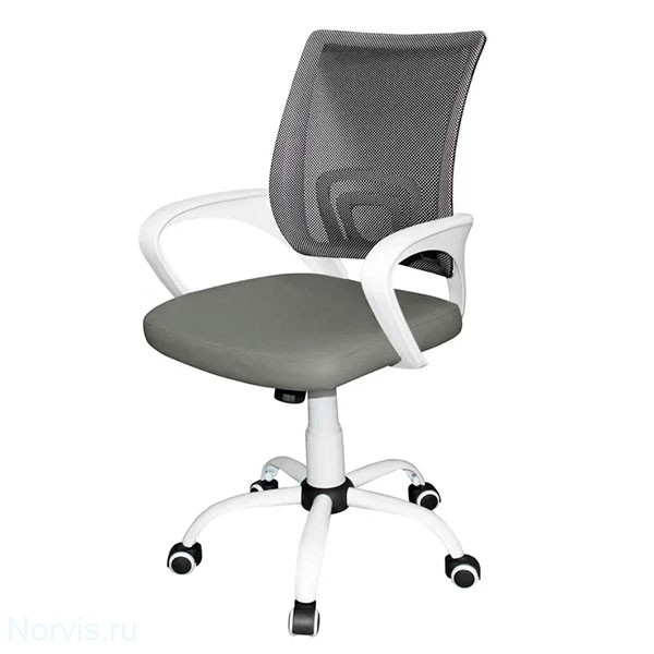 Кресло для персонала КР08 (сиденье экокожа, спинка сетка) цвет серый