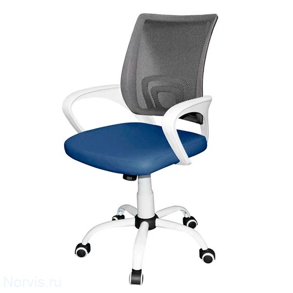 Кресло для персонала КР08 (сиденье экокожа, спинка сетка) цвет синий